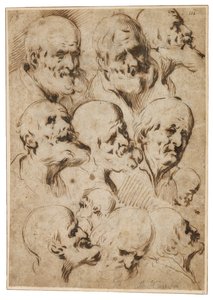 Studie af apostelhoveder, ca. 1650 (rørpen og brun blæk på bettpapir)